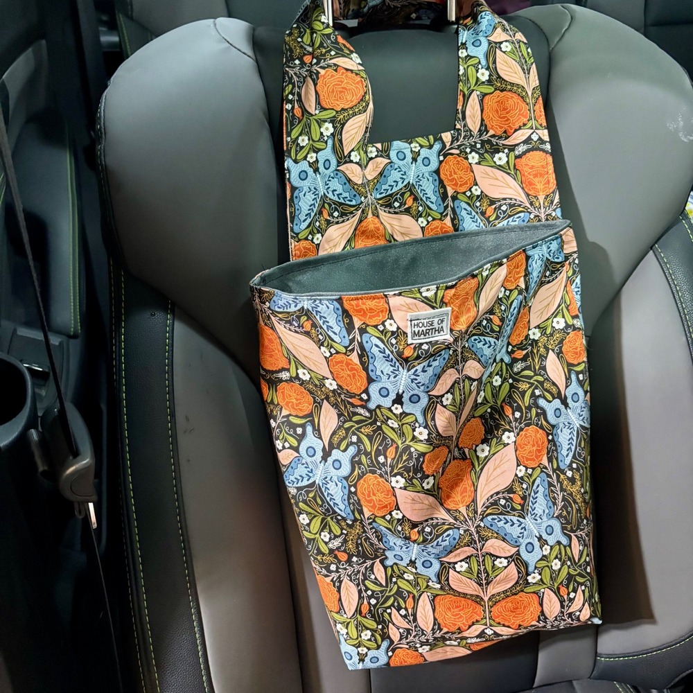 Handmade Car Organizer Trash Bag Floral‎ Butterfly Print 9" w x 4" d x 12" long